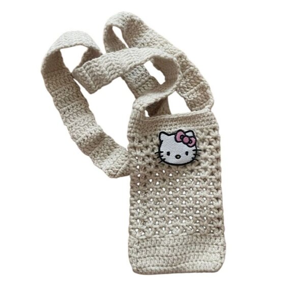 Hello Kitty Beige Crochet Crossbody Bag With Long Strap - Picture 2 of 8